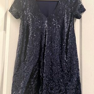 Lulu's Midnight Blue Sequin V-Neck Dress